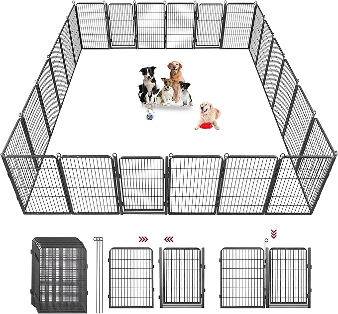 Dog Playpen Outdoor, 40" Height 24 Panels Pet Fence with Low Threshold Full Gate, Large Dog Fence Outdoor for Yard, Heavy Duty Pet Playpen Metal Play Pen Fence for RV Camping