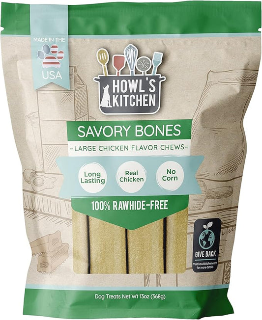 Howl's Kitchen Dog Treats, Savory Bones, Chicken, Large, Brown, (AT362)