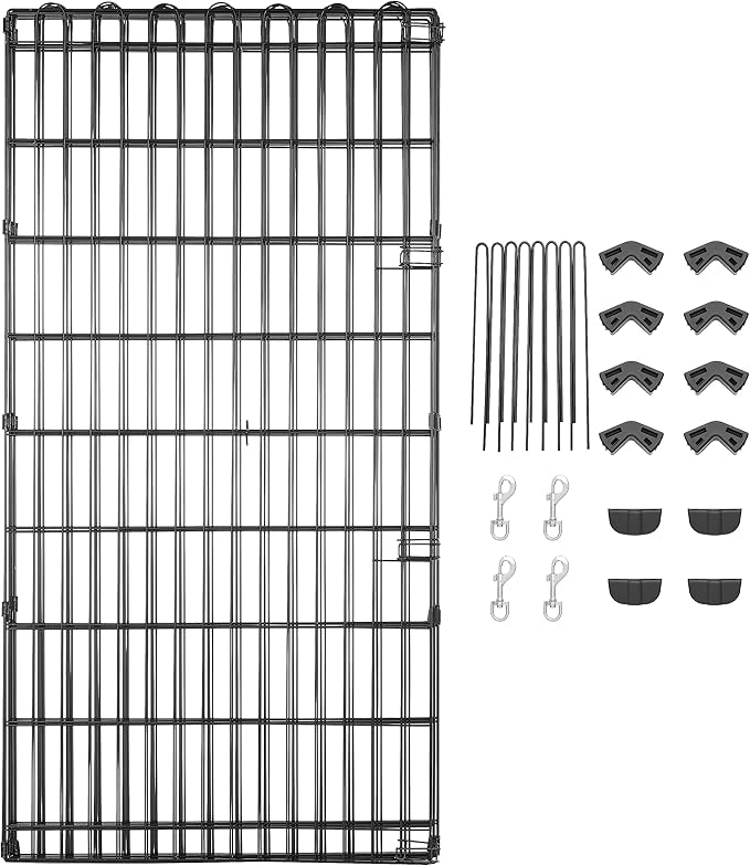 Amazon Basics Foldable Octagonal Metal Exercise Dog Playpen - Indoor/Outdoor, No Door, Extra Large (8 Panels, 24 x 48), Easy to assemble, store, and customize, 48" - X-Large, Black