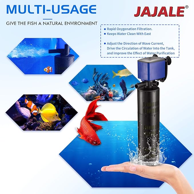 475 GPH Internal Filter Submersible Pump - 3 in 1 Aquarium Fish Tank Pump with Oxygenation, Filtration & Water Cycling, 5 ft max lift, 25W - 4 Pack