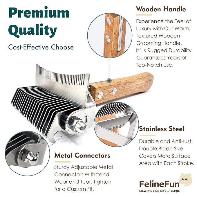 Cat Brush for Dematting & Deshedding, 2 in 1 Undercoat Rake, Efficiently Remove Loose Hair & Matted Fur, Professional Shedding Comb for Indoor Cats & Long Haired Cats