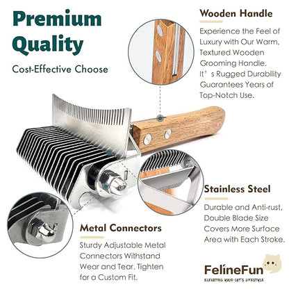 Cat Brush for Dematting & Deshedding, 2 in 1 Undercoat Rake, Efficiently Remove Loose Hair & Matted Fur, Professional Shedding Comb for Indoor Cats & Long Haired Cats