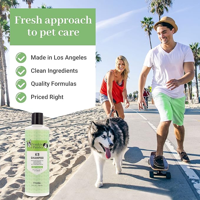 Frankie & Paisley Dog Shampoo for Allergies and Itching | Made with Plant-Based Hemp Seed Oil, Aloe, Coconut Oil | Puppy Shampoo for Sensitive Skin | Sulfate Free Shampoo and Paraben Free - 16 FL OZ