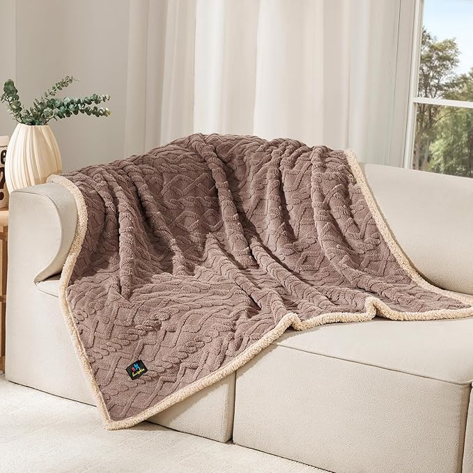 Waterproof Pet Blanket, Liquid Pee Proof Dog Blankets for Sofa Bed Couch, Reversible Sherpa Fleece Furniture Protector Cover for Small Medium Large Dogs Cats,Khaki Largeï¼65" x 57"ï¼