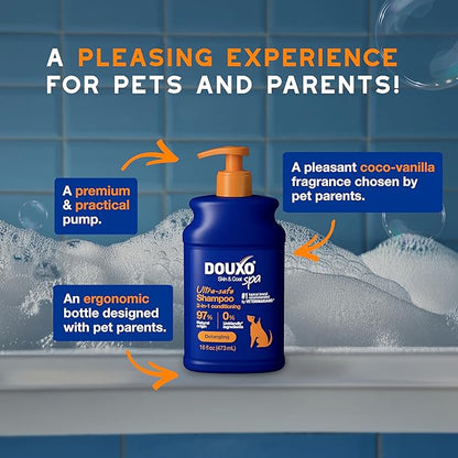 DOUXO® Skin & Coat SPA - Ultra-Safe 2 in 1 Conditioning Dog Shampoo, 16 fl oz, Cleans and Deeply Hydrates The Skin, Enhances The Coat, Leaves The Coat Soft, Silky and Detangled, Skin-Friendly Formula