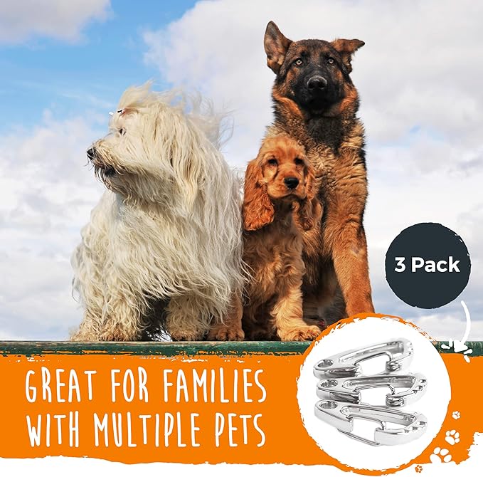 Mighty Paw Dog Tag Carabiner Clips - 3 Pack Strong Dog Tag Clip - Weather Resistant & Easy to Clean Quick ID Holders - Easy Switch Dog Tags - Attach Keys or Poop Bag Holders - for All Size Collars