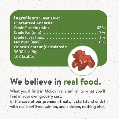 McLovin's Pet Freeze Dried Raw Beef Liver Dog Treats and Toppers, 14 oz. - Single Ingredient, Grain-Free, Gluten-Free, High-Protein Treat  Healthy Dog Training Treats