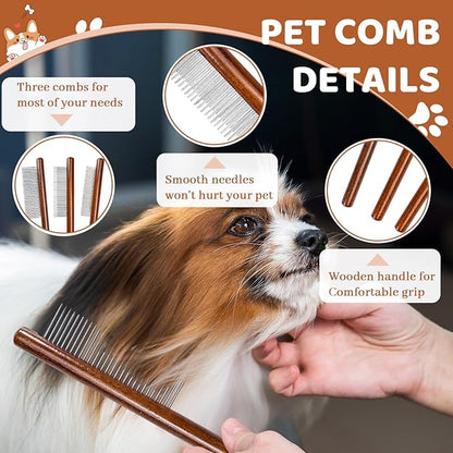 3pcs Pet Comb for Removing Pet Hair, Cat Grooming Comb with Stainless Steel Teeth, Grooming Tools for Dogs Cats