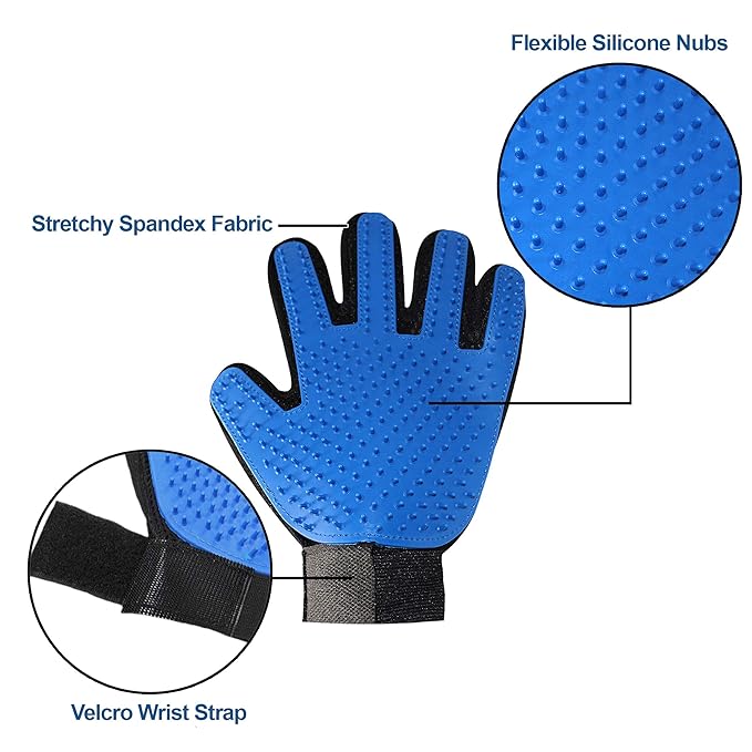 Dog Grooming Gloves, Deshedding Dog Brush, Premium Cleaning, Best Brushing Gloves for Dogs and Cats, Soft and Safe Silicone Tips to Gently Massage Dog, One Pair