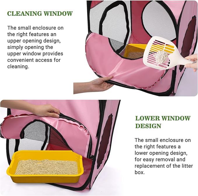Royizen Puppy Cat Tent Playpen Foldable Waterproof Dog Crate Kennel Indoor Outdoor Portable Playpen Kitten and Small Pets Pop Up Kennel Cat Travel Carrier with Litter Box Enclosure, Pink