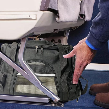 kathson Rabbit Travel Carrier Bag Airline Approved Pet Pocket Breathable Mesh Window Portable Hand Bag with Locking Safety Zippers for Small Dogs Cats Bunnies and Small Animals (Black)