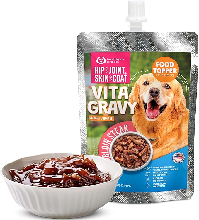 VitaGravy Dog Food Topper for Dry Dog Food Wet Dog Food in Sirloin Steak Delicious Flavour. Dogs Love Rich Gravy Texture than Bone Broth for Dogs. Farmers Dog Food topper, Pet Food, 3.5oz, 3 Pk