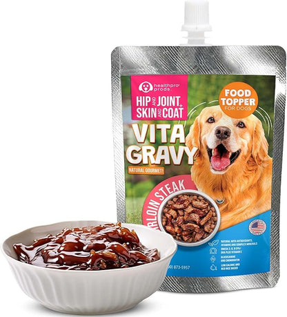 VitaGravy Dog Food Topper for Dry Dog Food Wet Dog Food in Sirloin Steak Delicious Flavour. Dogs Love Rich Gravy Texture than Bone Broth for Dogs. Farmers Dog Food topper, Pet Food, 3.5oz, 3 Pk