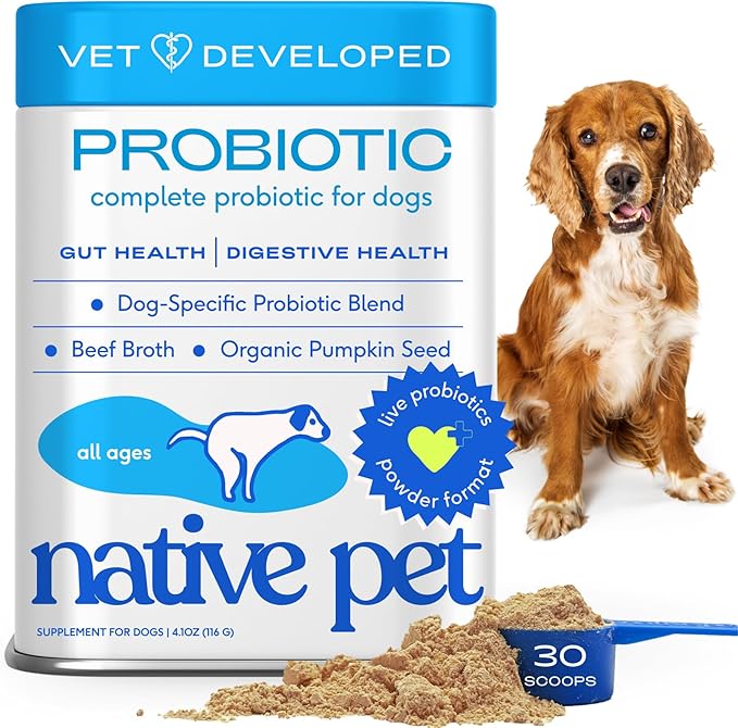 Native Pet Probiotics for Dogs - Dog Probiotics Powder for Digestive Health, Gut Support, & Immune Boost  Vet-Formulated Powder for Maximum Potency with Digestive Enzymes & Prebiotics - 30 Scoops