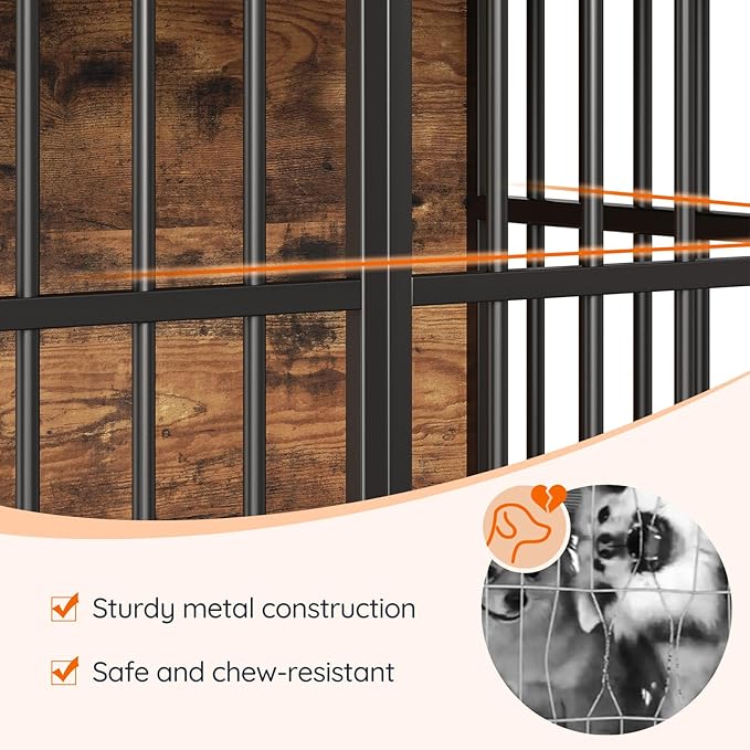 HOOBRO 38.6" Dog Crate Furniture, Wooden Dog Kennel Indoor, Chew-Resistant Heavy Duty Dog Cage for Small/Medium Dog, Decorative Side End Table, Rustic Brown and Black BF100GW03