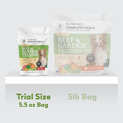 Dr. Harvey's Beef & Garden Veggies Dog Food, Human Grade Whole-Grain Dehydrated Dog Food with Freeze-Dried Beef (5.5 Ounces, Trial Size)