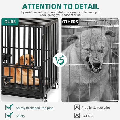 YITAHOME Heavy Duty Indestructible Dog Crate, 37 inch Escape Proof Dog Cage Kennel with Lockable Wheels, High Anxiety Dog Crate, Large Crate Indoor for Small Dog with Removable Tray