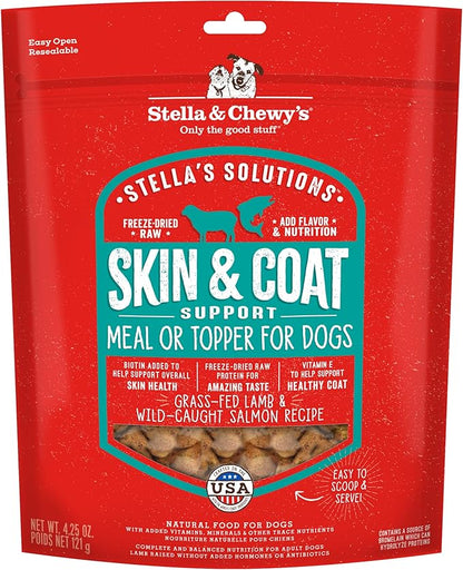 Stella & Chewy's – Stella’s Solutions Skin & Coat Boost – Grass-Fed Lamb & Wild-Caught Salmon Dinner Morsels – Freeze-Dried Raw, Protein Rich, Grain Free Dog Food – 4.25 oz Bag