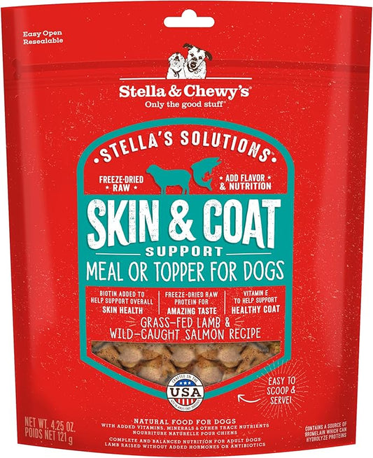 Stella & Chewy's – Stella’s Solutions Skin & Coat Boost – Grass-Fed Lamb & Wild-Caught Salmon Dinner Morsels – Freeze-Dried Raw, Protein Rich, Grain Free Dog Food – 4.25 oz Bag
