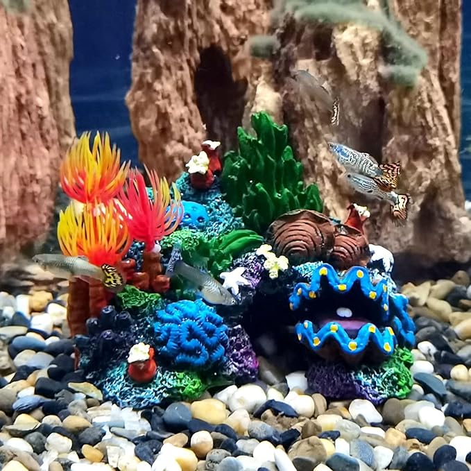 Fish Tank Decoration - Coral Aquarium Decoration Simulation - Fighting Fish Dodge Cave Betalie Fish Colorful Coral Mountain (Small)