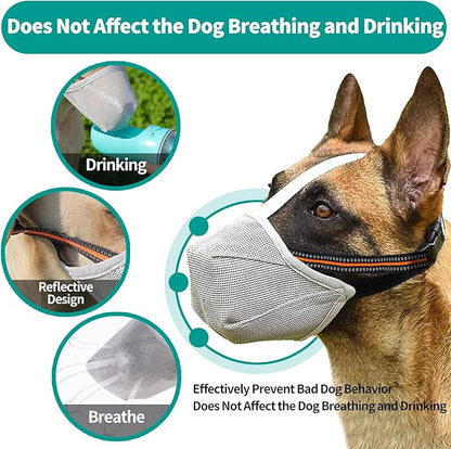 Dog Muzzle - Soft Mesh Muzzle for Small Medium Large Dogs Labrador German Shepherd - Adjustable Puppy Muzzles for Scavenging Biting Licking and Chewing - Allows Panting and Drinking (GreyXL)