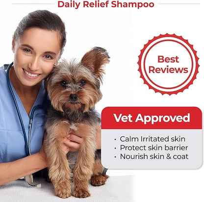JAYU PET Daily Relief Shampoo - Vet Approved for Itchy Sensitive Skin, Natural Ingredients for Allergies. Moisturizing, Deodorizes Smelly Dogs, Best Odor Eliminating Dog Shampoo (10.1oz)