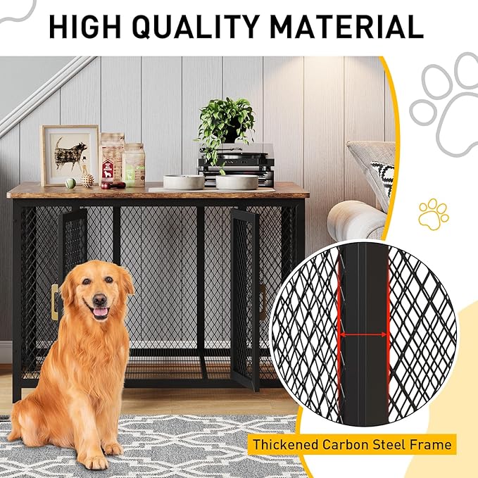 48 Inch Large Dog Crate Furniture with Top Access Door, Heavy Duty Dog Crate Wooden Indoor Decorate Pet Cage, Indestructible Pet Dog Cage for Medium to Large Dogs