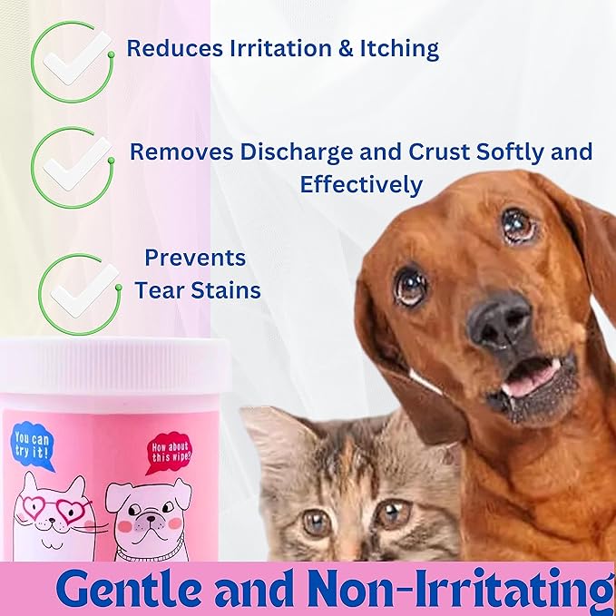 Dog Eye Wipes for Discharge and Crust, Tear Stain Remover Wipes for Shih-Tzu, Yorkies, Pekingese, Pugs, Schnauzers, and Cats,120 Non-Irritant Pre-Soaked Eye Wash Pads for Dogs and Cats [120ct]