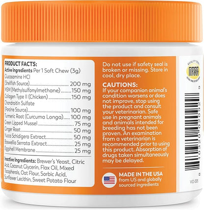 Dr. Harvey's Hip & Joint Soft Chews for Dogs, Daily Mobility Supplement Chewable Bites for Dogs with Glucosamine, Chondroitin & MSM, Green Lipped Mussel, Chicken Flavor (90 Chews)