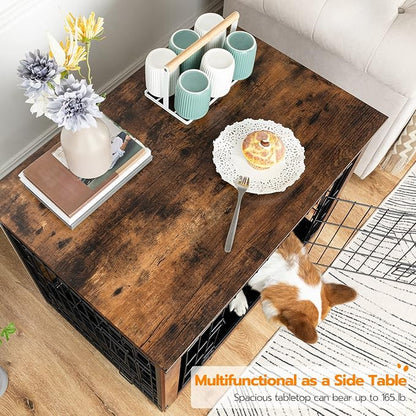 HOOBRO Dog Crate Furniture, 32.5" Medium Dog Kennel Indoor, Wooden Cage with Pull-Out Tray, Double Doors Pet House Side End Table for Medium/Small Dogs, Rustic Brown BF802GW03G1