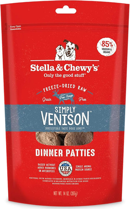 Stella & Chewy's Freeze Dried Raw Dinner Patties  Grain Free Dog Food, Protein Rich Simply Venison Recipe  14 oz Bag