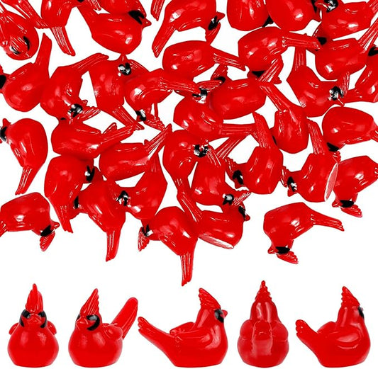 100 Pcs Mini Resin Red Cardinal Bird Figurines – Tiny Cardinal Ornaments for Christmas, Cake Toppers, Garden Crafts, Dollhouse, Fairy Micro Landscape, Party and Home Decorations