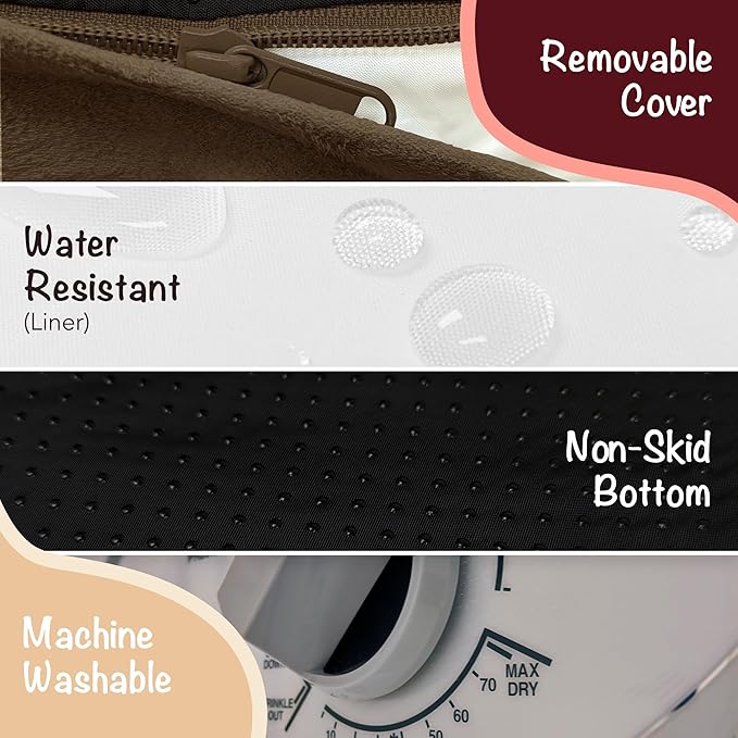 Friends Forever Large Dog Bed, Orthopedic Dog Sofa Memory Foam Mattress, Calming Dog Couch Bed, Wall Rim Pillow, Water Resistant Liner, Washable Cover, Non-Slip Bottom, Chester, Large Cocoa Brown