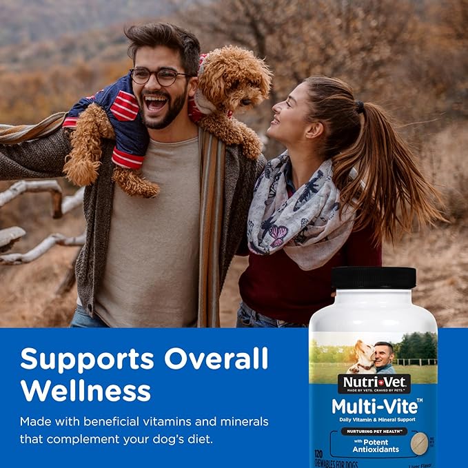 Nutri-Vet Multi-Vite Chewables for Adult Dogs, Dog Vitamins, Pet Essentials, Potent Antioxidants, Strong Bones, Supports a Balanced Diet, Pet Supplements, 120 Count