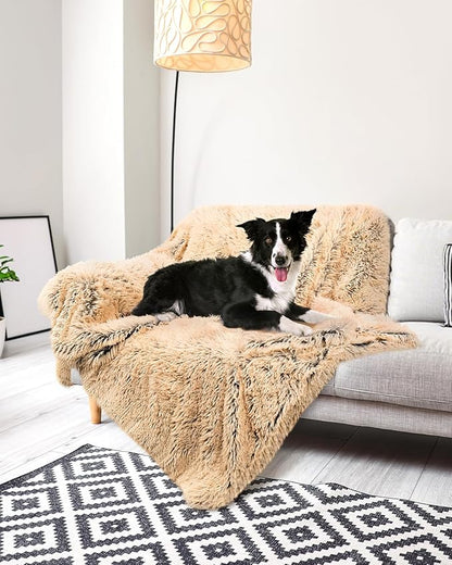 PJYuCien Large Dog Blankets, Soft Plush Throw Blanket for Large Dogs, Reversible Fleece/Sherpa Pet Throw, Washable Furniture Cover for Sofa/Bed, 80" x 60", Brown
