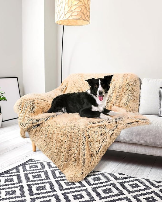 PJYuCien Large Dog Blanket - Premium Plush Reversible Throw, Fleece Sherpa Pet Blankets for Furniture, Sofa Bed Cover 60"x50", Extra Soft & Warm, Brown