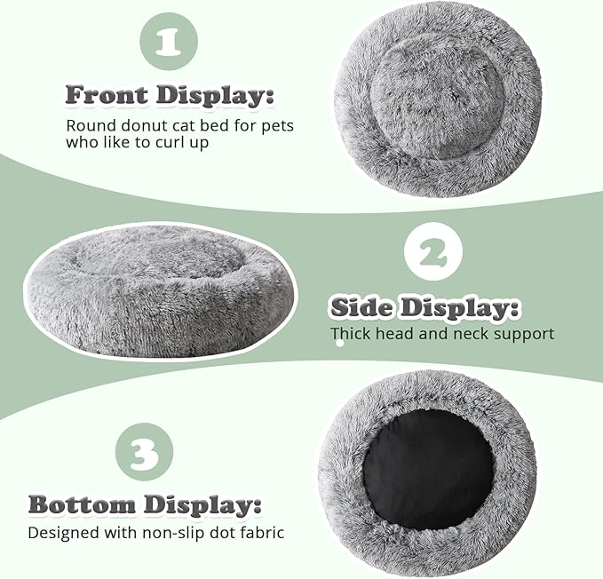 JOLLYVOGUE Dog Beds, Calming Small Dog Bed, Anti-Anxiety Dog Bed for Small Dogs, Fluffy Donut Dog Bed, Cozy Dog Cat Cushion Bed for Small Medium Dogs (24")