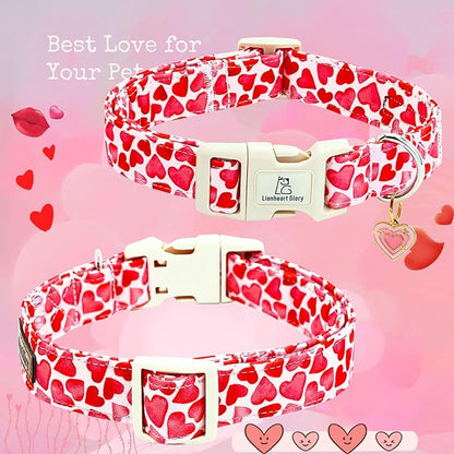 Lionheart glory Valentine's Day Collar, Red Hearts Dog Collar for Medium Cute Dog Collars Spring Female Pet Gift Adjustable Heavy-Duty Holiday Dog Collar Plastic Buckle
