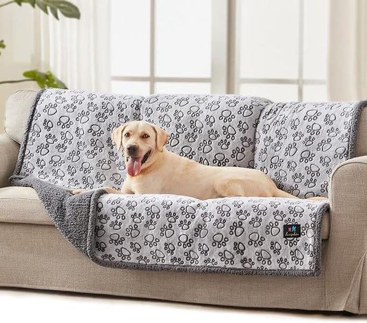 Luciphia Waterproof Pet Blankets for Couch Sofa Bed Cover Liquid Pee Proof Washable Soft Fluffy Large Dog Blanket Reversible Furniture Protection Paw Grey Largeï¼65" x 57"ï¼