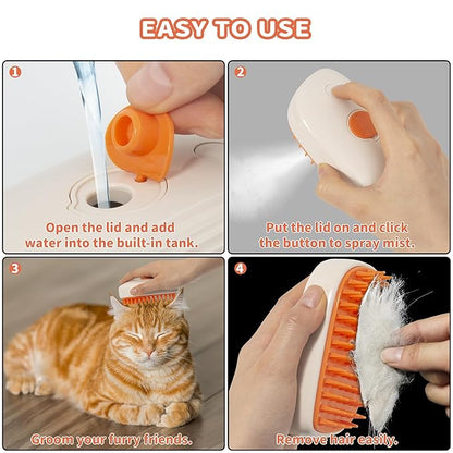 3 in 1 Steam Cat Hair Brush: Spray, Massage and Bath Cleaning for Dogs and Cats, Soft Silicone Brush for Hair Removal, Self-Cleaning Feature for Easy Use