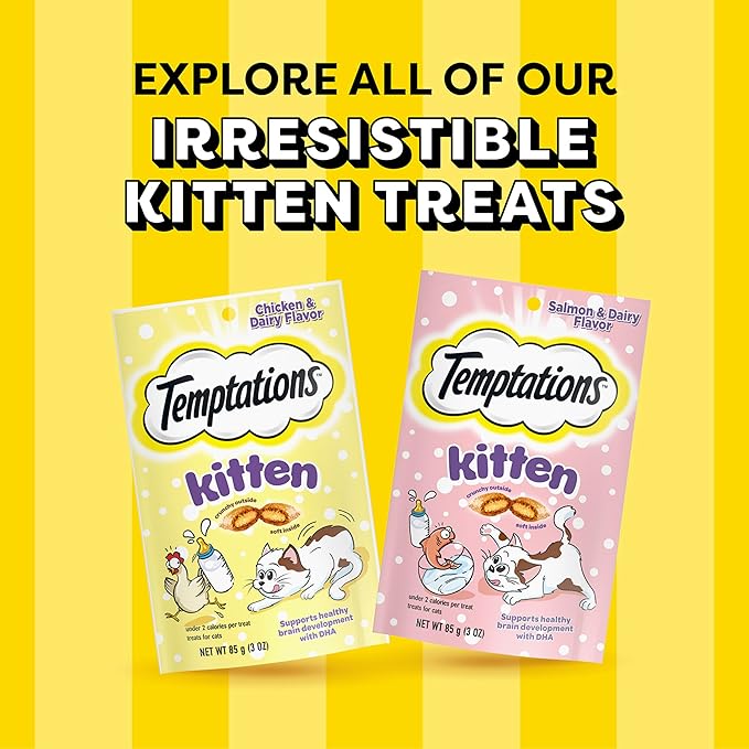 Temptations Kitten Crunchy and Soft Cat Treats Salmon and Dairy Flavor, 3 oz. Pouch, (Pack of 12)