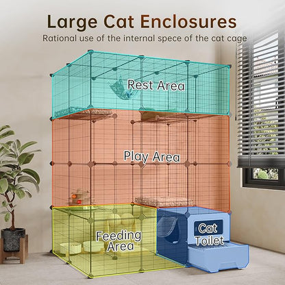 Oneluck Cat Cage with Litter Box, Large 4-Tier DIY Enclosures Detachable Metal Wire Kennel Indoor Crate Exercise Place Ideal for 1-3 Cats