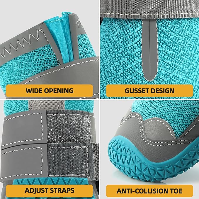 Dog Shoes for Large Dogs, Medium Dog Boots & Paw Protectors for Hardwood Floors, Outdoor Dog Booties for Hot Pavement Winter Snow Hiking, Breathable Dog Shoes with Reflective Strips Size 8