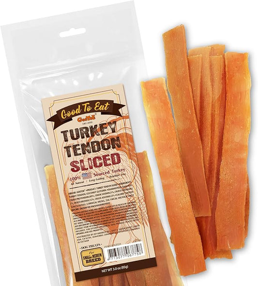 Gootoe Turkey Tendon Dog Treats, Sliced (M) 3oz, 100% USA-Sourced Turkey, Natural Snack, Premium Puppy Chews, Hypoallergenic, Rawhide Free, Reseal Value Bags, Size for Medium Dogs