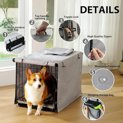 600D Dog Crate Cover, Waterproof Pet Kennel Cover with Storage Bag, Dog Cage Cover Fit for 36 Inch Wire Crate, 36 Inches, Gray (Cover Only)