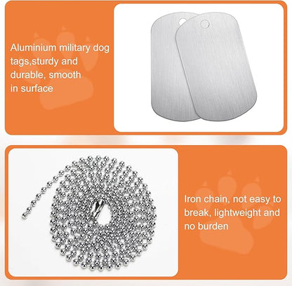 100 Pcs Military Dog Tags Set, 50 Pcs Aluminum Blank Dog Tags and 50 Pcs Iron Necklace Chain, Dog Tags Engraved for Pets, Perfect for DIY Decorative Craft Pet Dog ID Tags, Silver