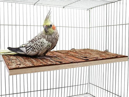 13.6 _ 7.9 inch Large Bird Perch Stand Platform, Natural Wooden Small Animals Cage Accessories, Rectangle Stand Perch Shelf for Parrot Parakeet Cockatiel Rat Hamster Guinea Pig Conures Chinchillas