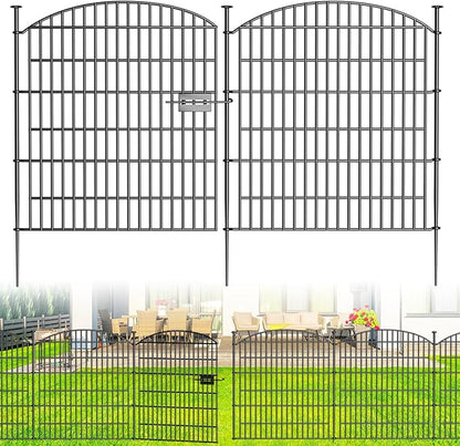 10 Panels Decorative Garden Fence with Gate - 32 in (H) x 23.6 ft (L) No Dig Dog Fence Outdoor for Yard, Rustproof Tall Garden Fencecing Panels, Animal Barrier Suitable for Yard Border, Patio
