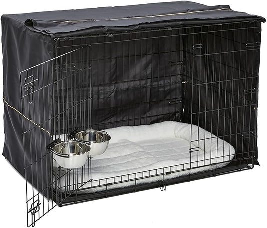 MidWest Homes for Pets iCrate Dog Crate Starter Kit 42-Inch Dog Crate Kit Ideal for Large Dog Breeds (Weighing 71-90 Pounds) Includes Dog Crate, Pet Bed, 2 Dog Bowls & Dog Crate Cover