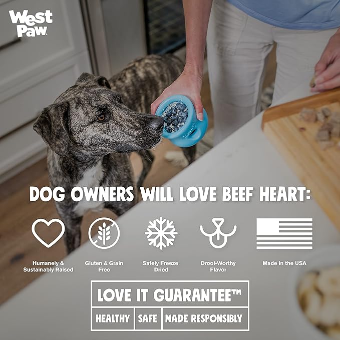 WEST PAW All-Natural Raw Freeze-Dried Dog Treats  Farm-Fresh Beef Heart Training Treats for Dogs with Iron, Folate, B-Vitamins  Wholesome Canine Treat for Puppies, Senior Dogs  2.5 Oz.